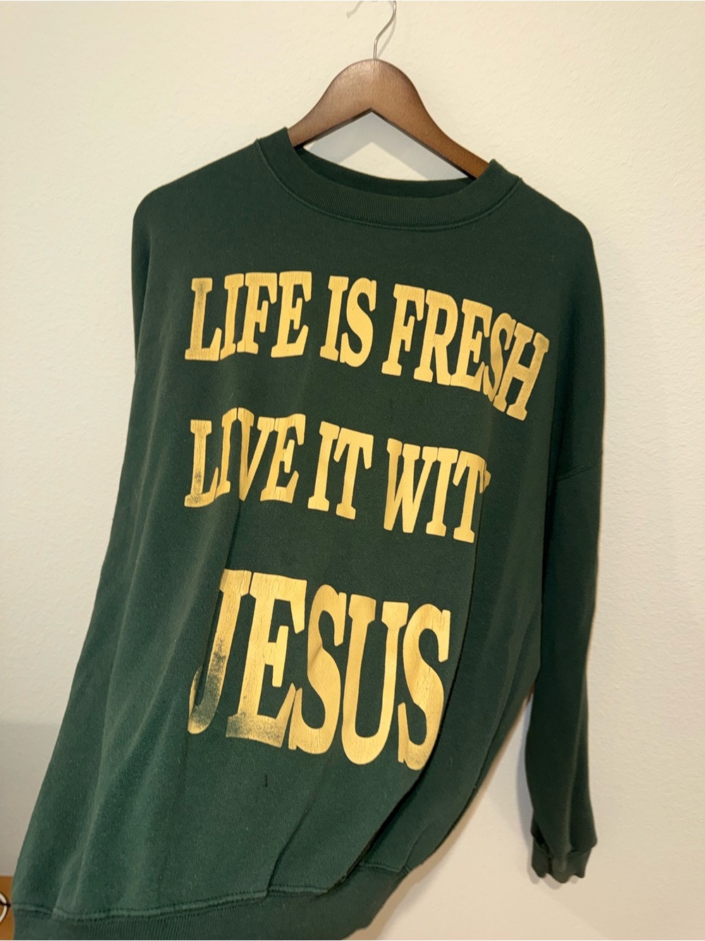 Green "Life Is Fresh Live It With Jesus" Graphic Sweatshirt